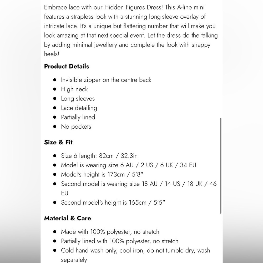 Showpo Hidden Figures Mini Dress in Navy Lace Women’s 14 A-Line High Neck - Picture 14 of 16